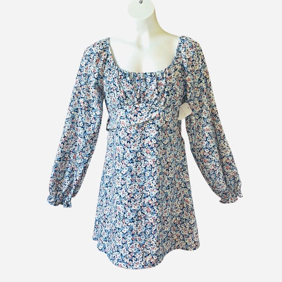 Altar'd State Dresses & Skirts - Altar’d State NWT Large Floral Milkmaid Babydoll Mini Dress Long Sleeve Boho Cot
